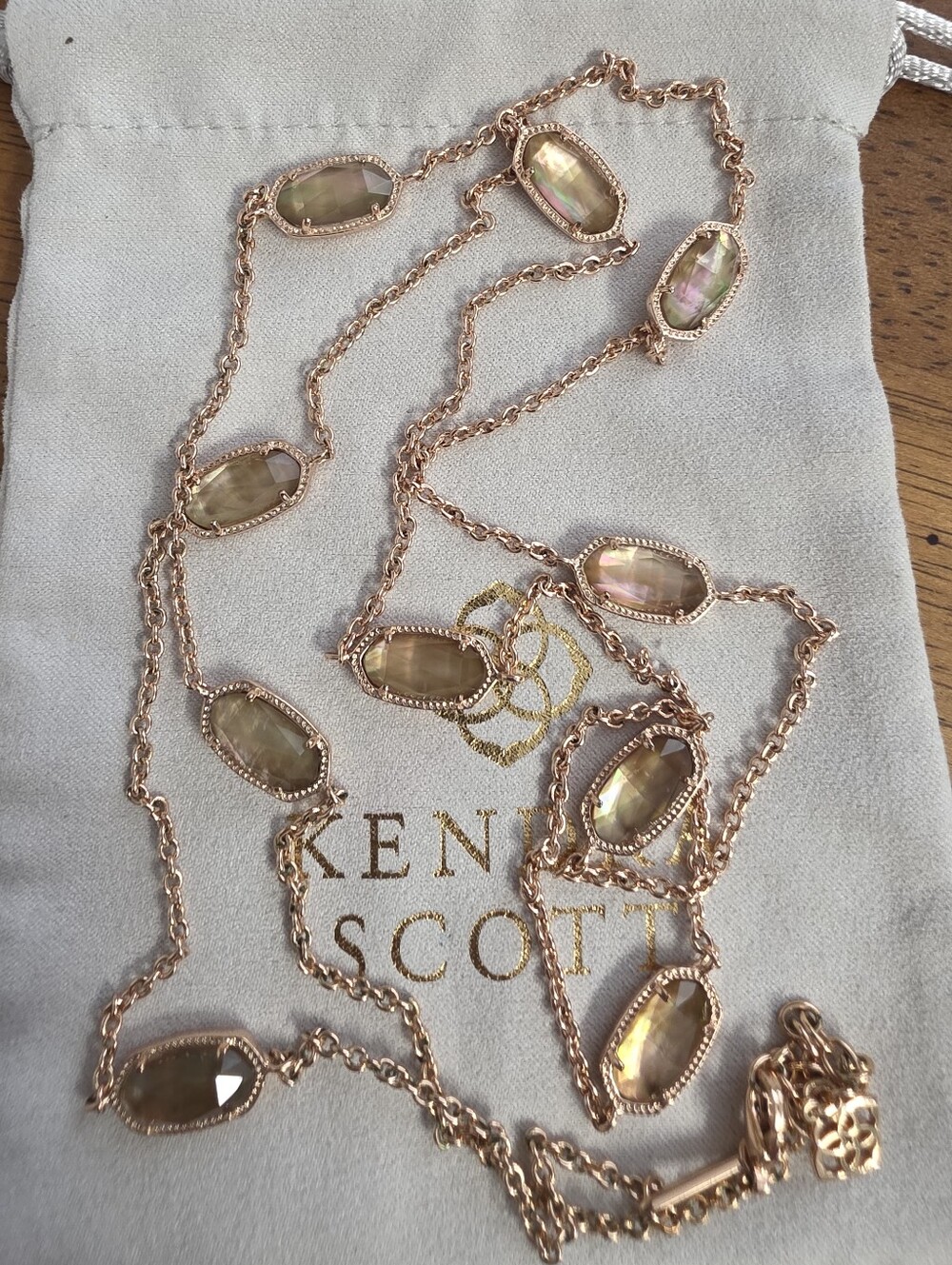 Kendra Scott Rose Gold/Brown Mother Of Pearl Kellie Station Necklace